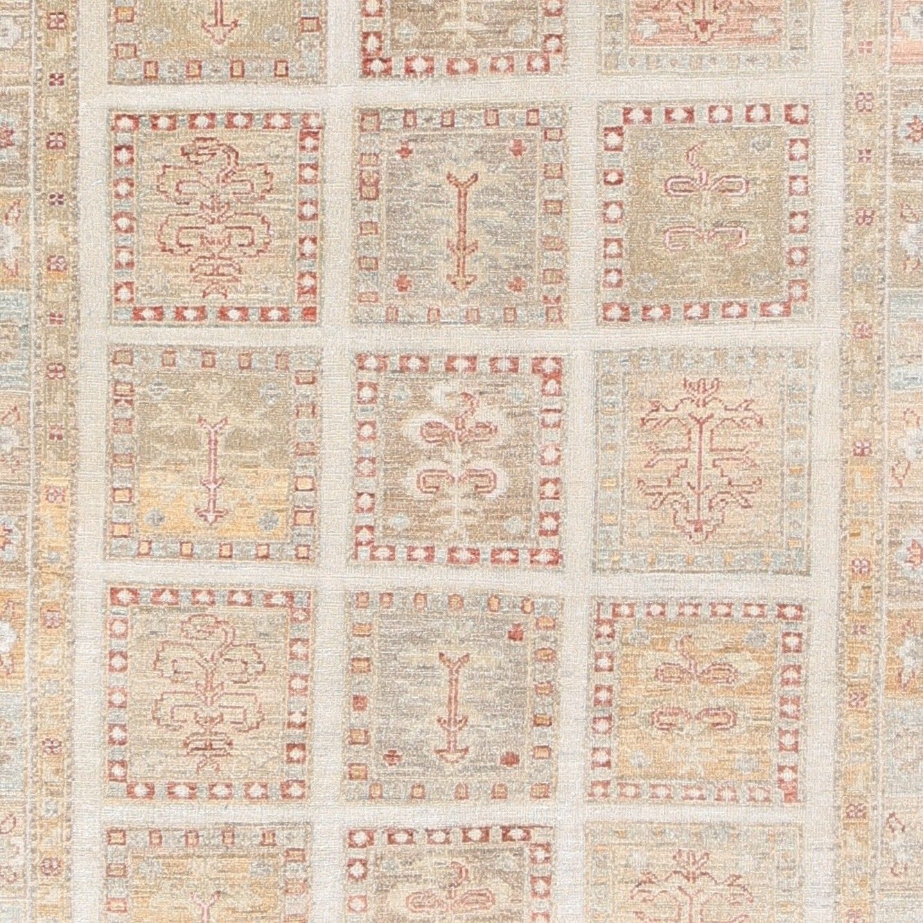 4.2x5.7 Ft Handknotted Beige, Soft Gold Wool Area Rug. Geometric Panel Small Rug photo buy