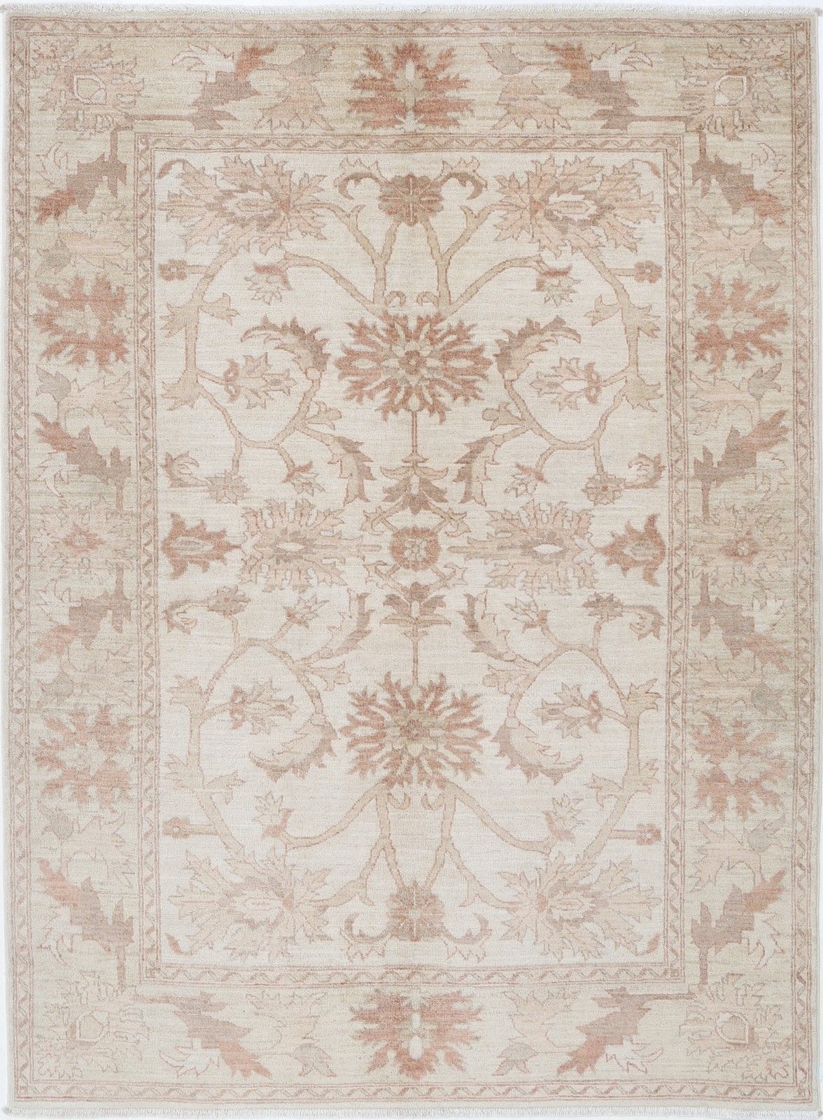 5x7 Ft Beige Hand Knotted Wool Area Rug For Living Room, Dining Room And Bedroom