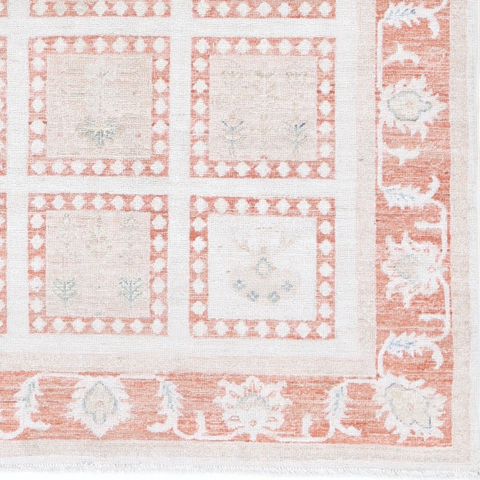4x5.5 Ft Hand Knotted Ivory, Peach, Light Blue Rug With Geometric Floral Design photo buy