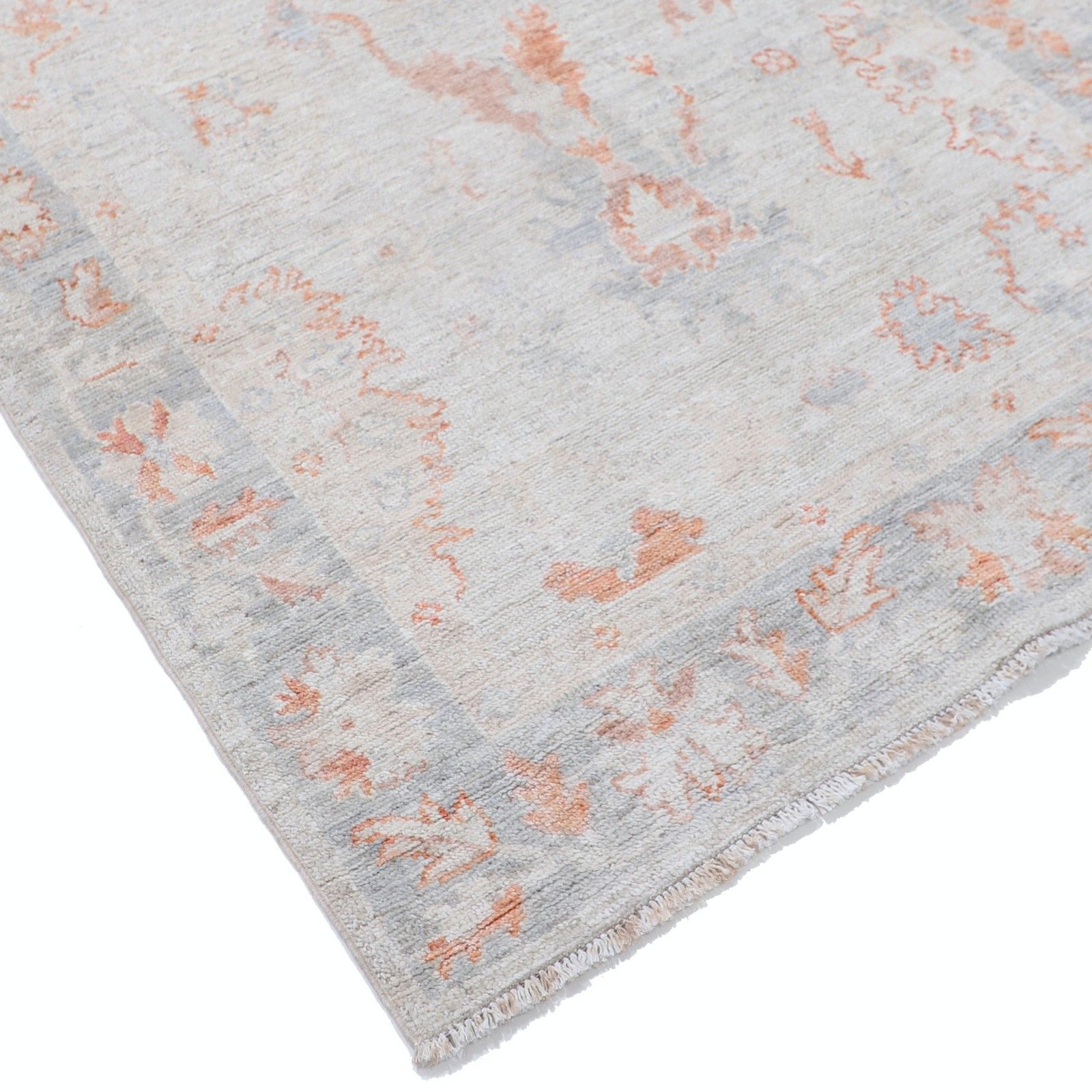 4x6 Ft Handmade Ivory, Peach, Light Blue Area Rug With Subtle Botanical Design photo vinterior