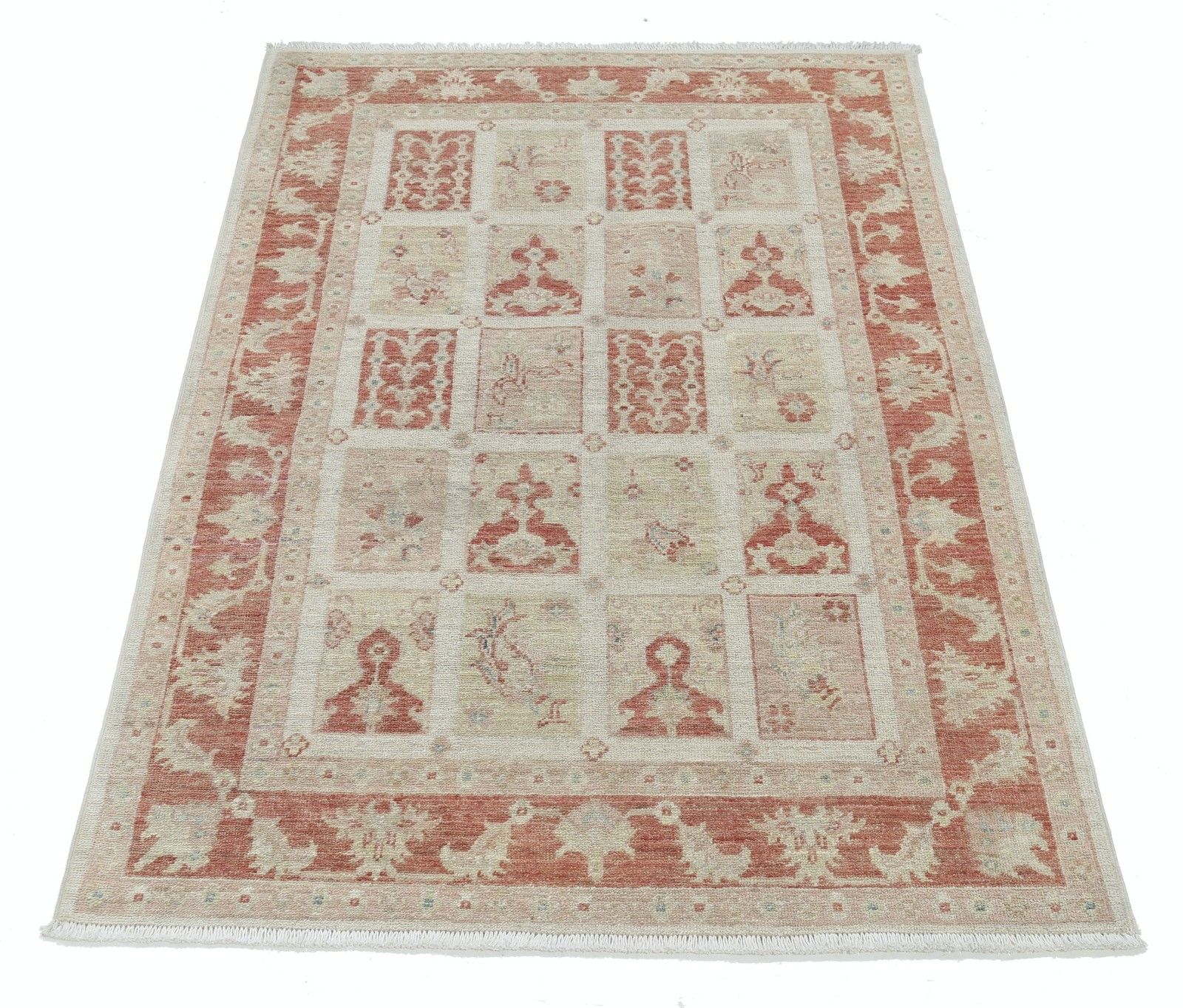 Tapis en laine noué à la main, rouille et beige, 1 x 1,5 m - Tapis d'accent à panneaux géométriques photo Textiles