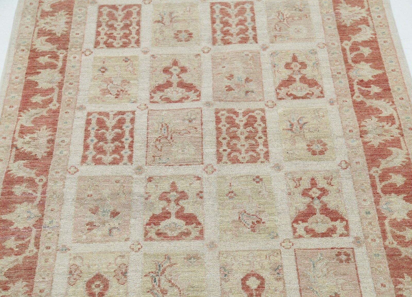 Tapis en laine noué à la main, rouille et beige, 1 x 1,5 m - Tapis d'accent à panneaux géométriques photo 772.0