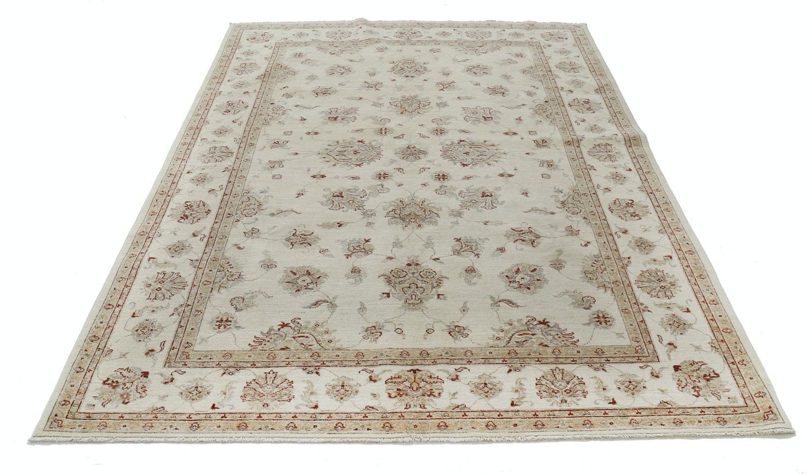 Grand tapis Oushak en laine beige, noué à la main, 207 x 286 cm, pour salon photo Textiles