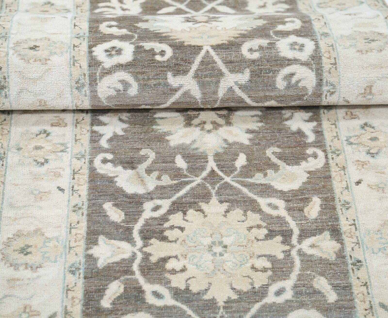 2.4x10 Ft Floral Hallway Runner Rug. Handmade Kitchen Runner Rug In Beige, Brown photo Textiles