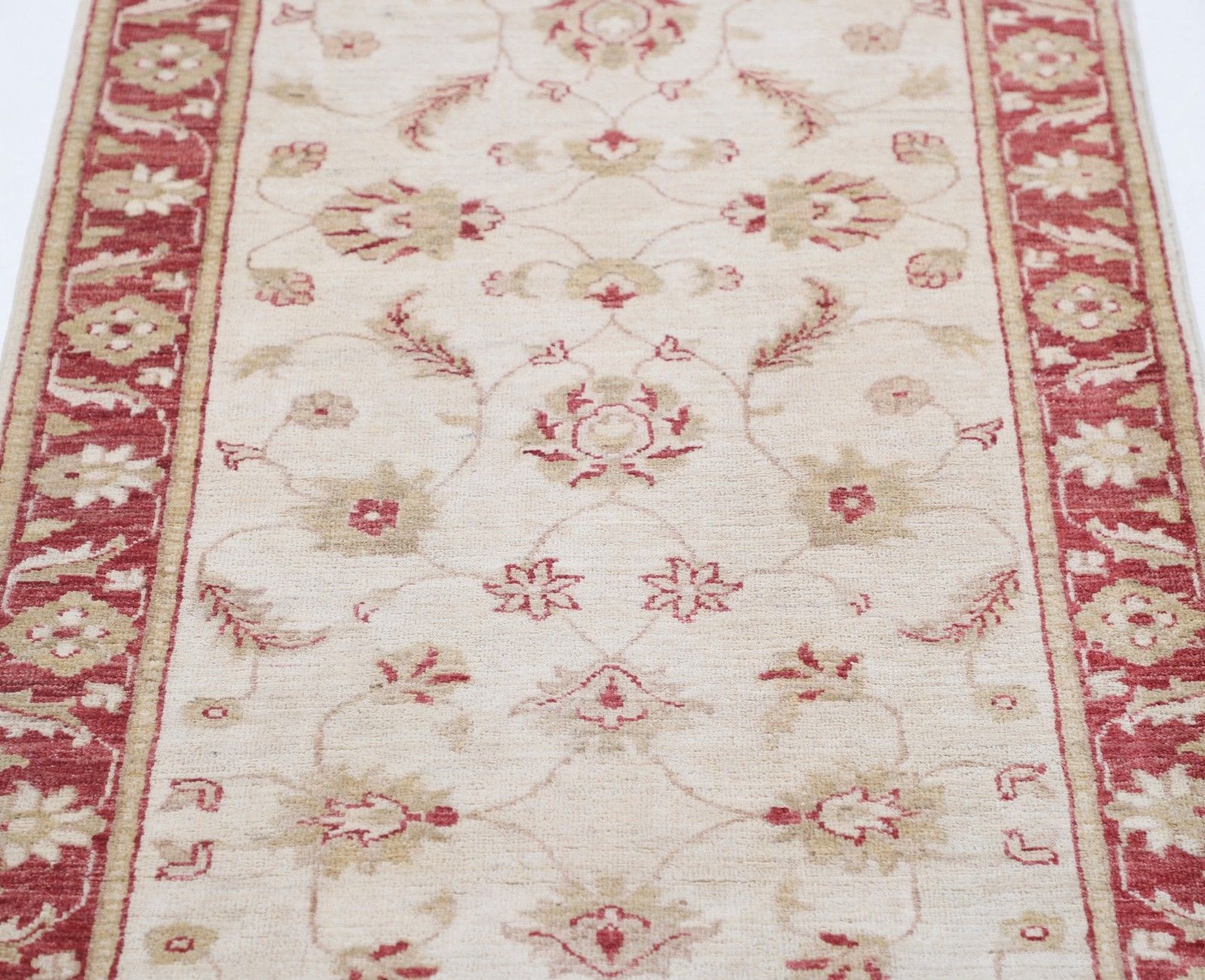 2.6x8.7 Ft Hand Knotted Hallway Runner Rug. Beige Wool Runner Rug For Kitchen photo for sale
