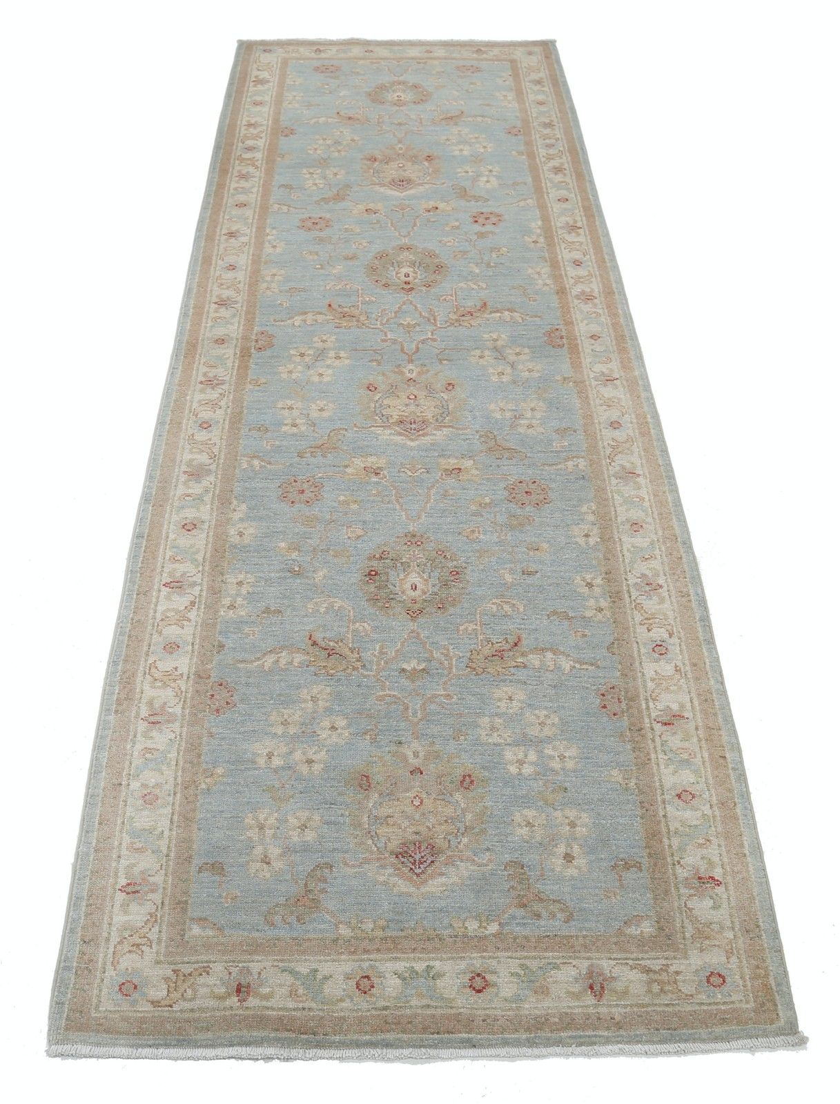 2.7x8.2 Ft Light Blue Runner Rug For Corridor. Handknotted Hallway Runner Rug photo for sale