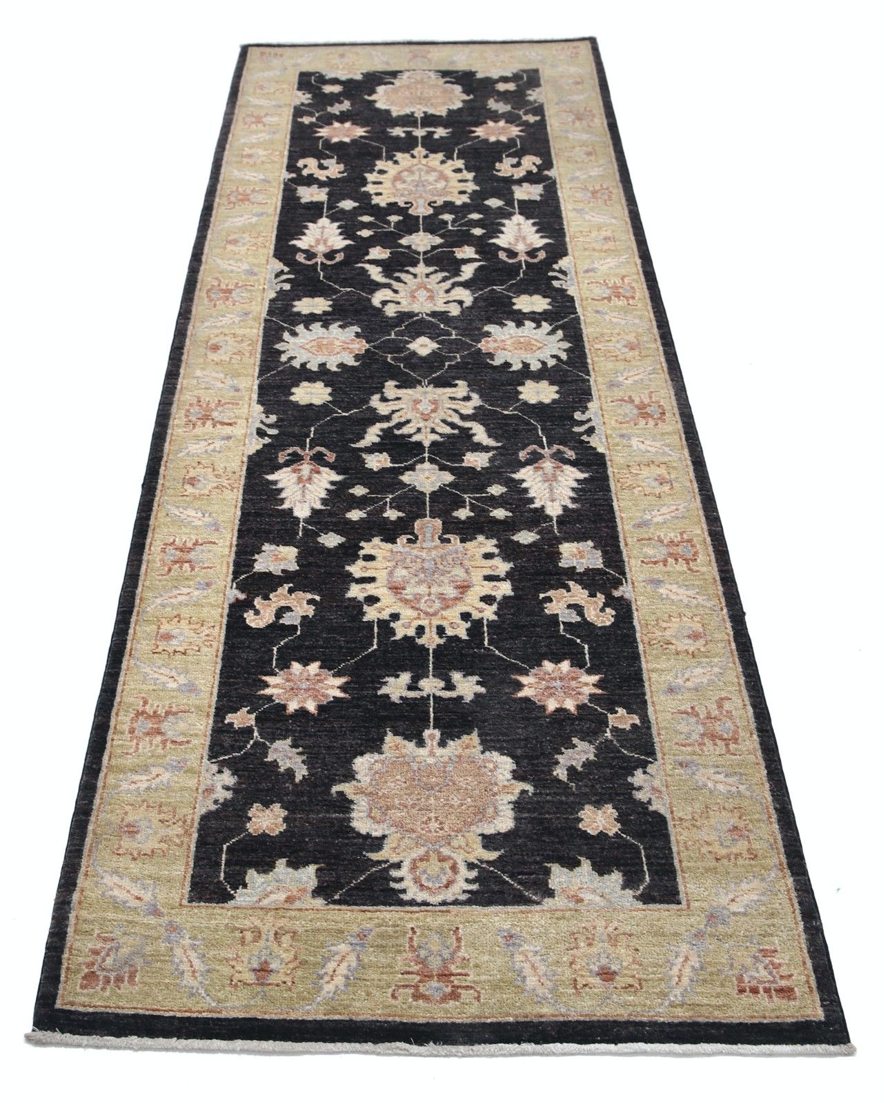 2,7x8 ft zwarte gangloper. Keukenkleed. Handgeknoopt corridorkleed. 100% wol photo Textiel