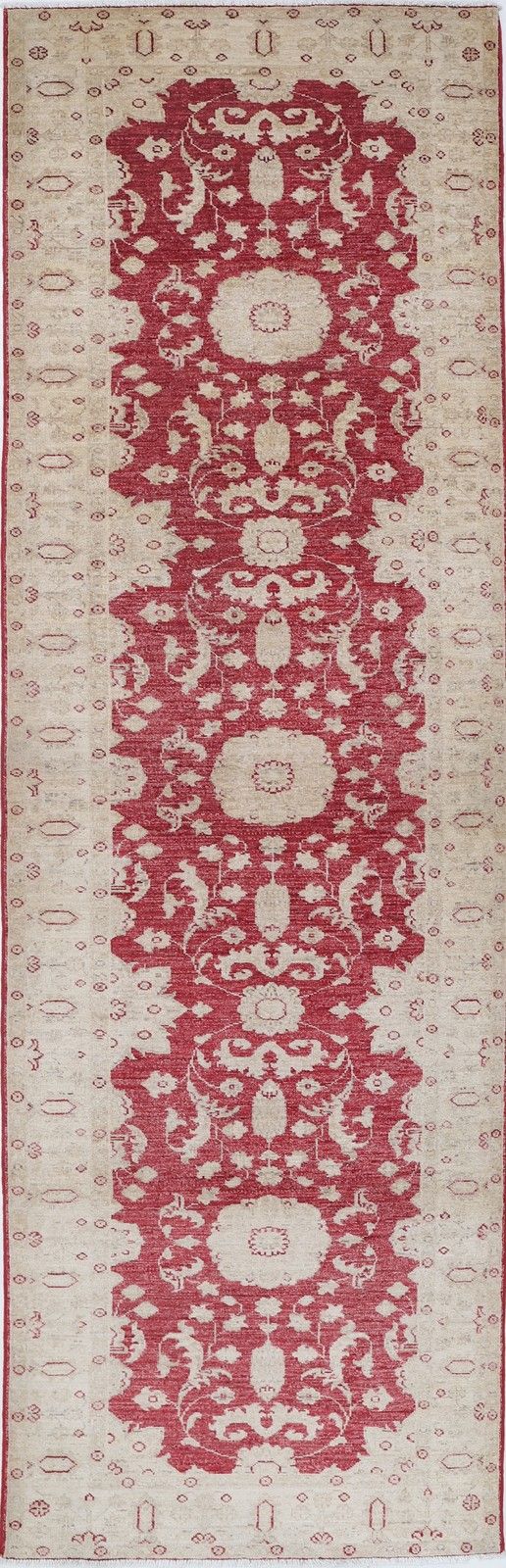 2.8x10 Ft Handknotted Hallway Runner Rug. Red Wool Rug For Kitchen And Entryway