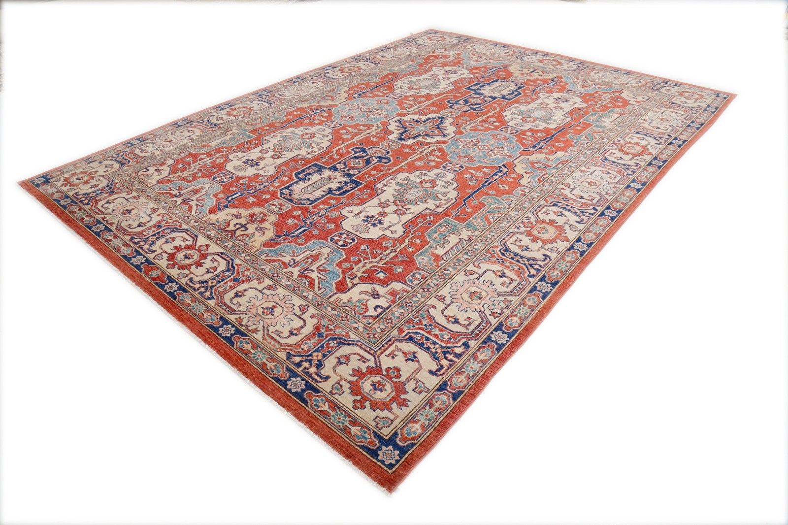 Tapis tribal rouge noué à la main, 270 x 374 cm, pour la décoration intérieure. Tapis 100 % laine photo for sale