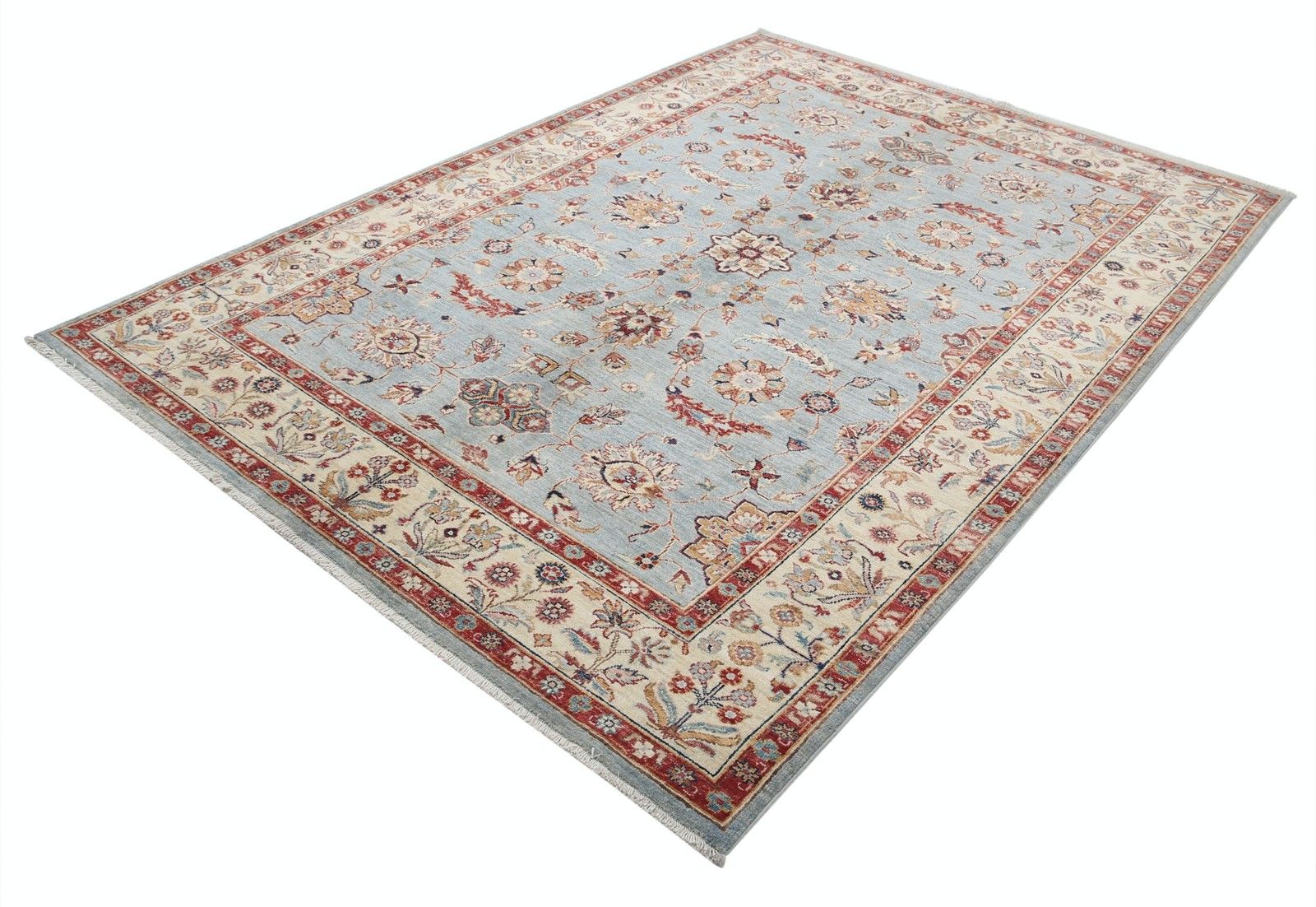 5,7x7,8 ft Traditioneel Handgeknoopt Bloemmotief Vloerkleed in Lichtblauw en Beige photo for sale