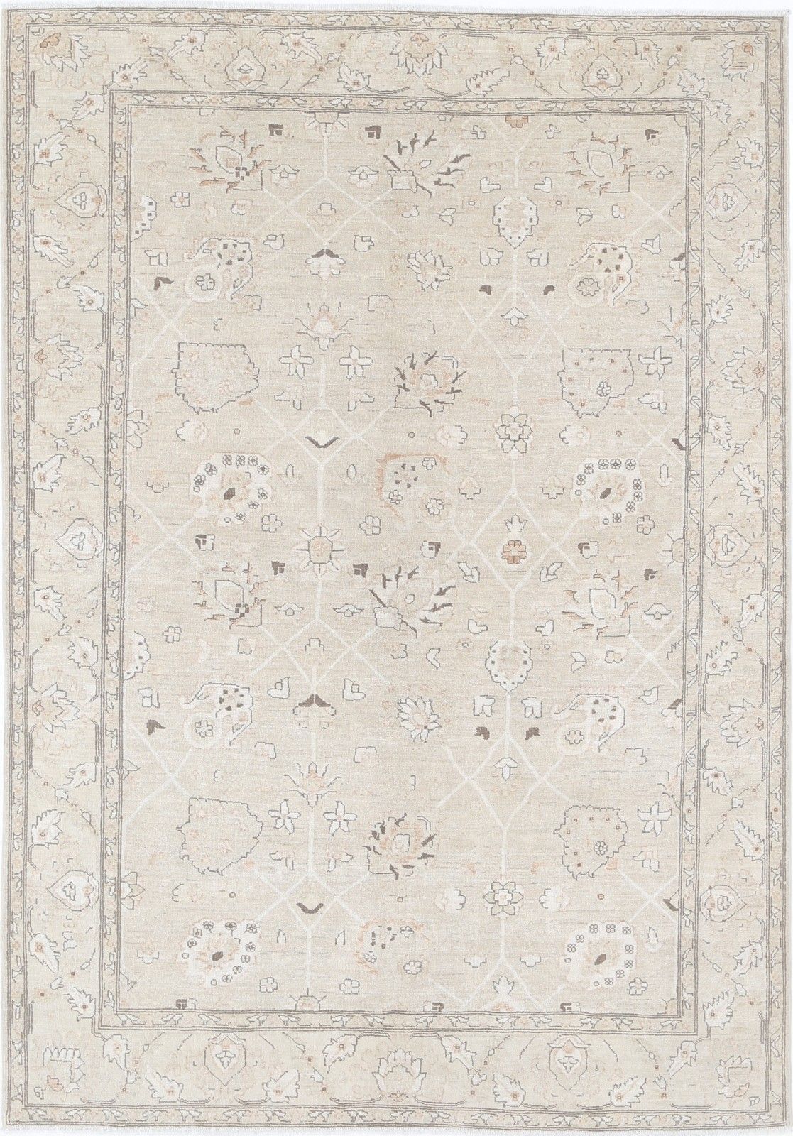 5.8x8.6 Ft Hand Knotted Beige Area Rug For Living Room, Bedroom And Dining Room