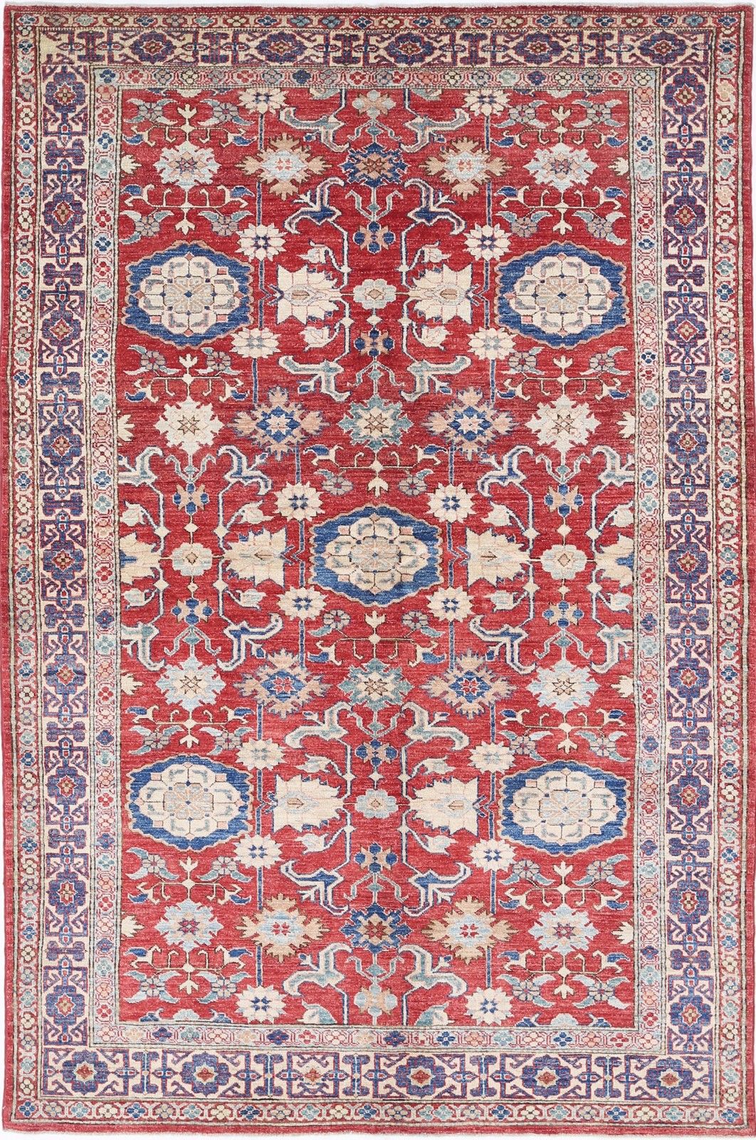 5.5x8.3 Ft Handknotted Red Turkish Area Rug For Home Decor. 100% Wool