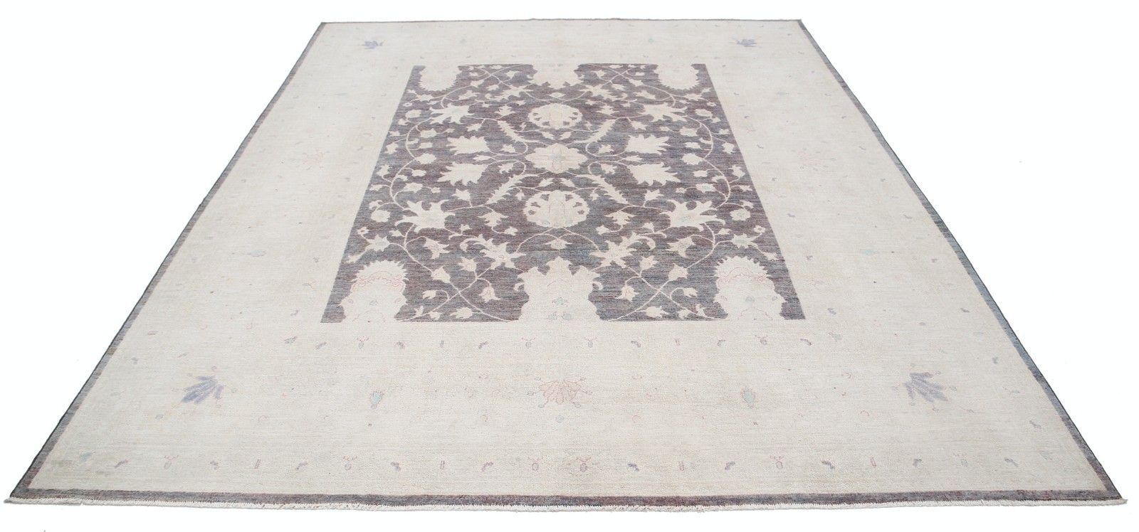 Tapis de salon artisanal à motifs floraux, tons doux, grand format 8 x 9,5 pi photo Textiles