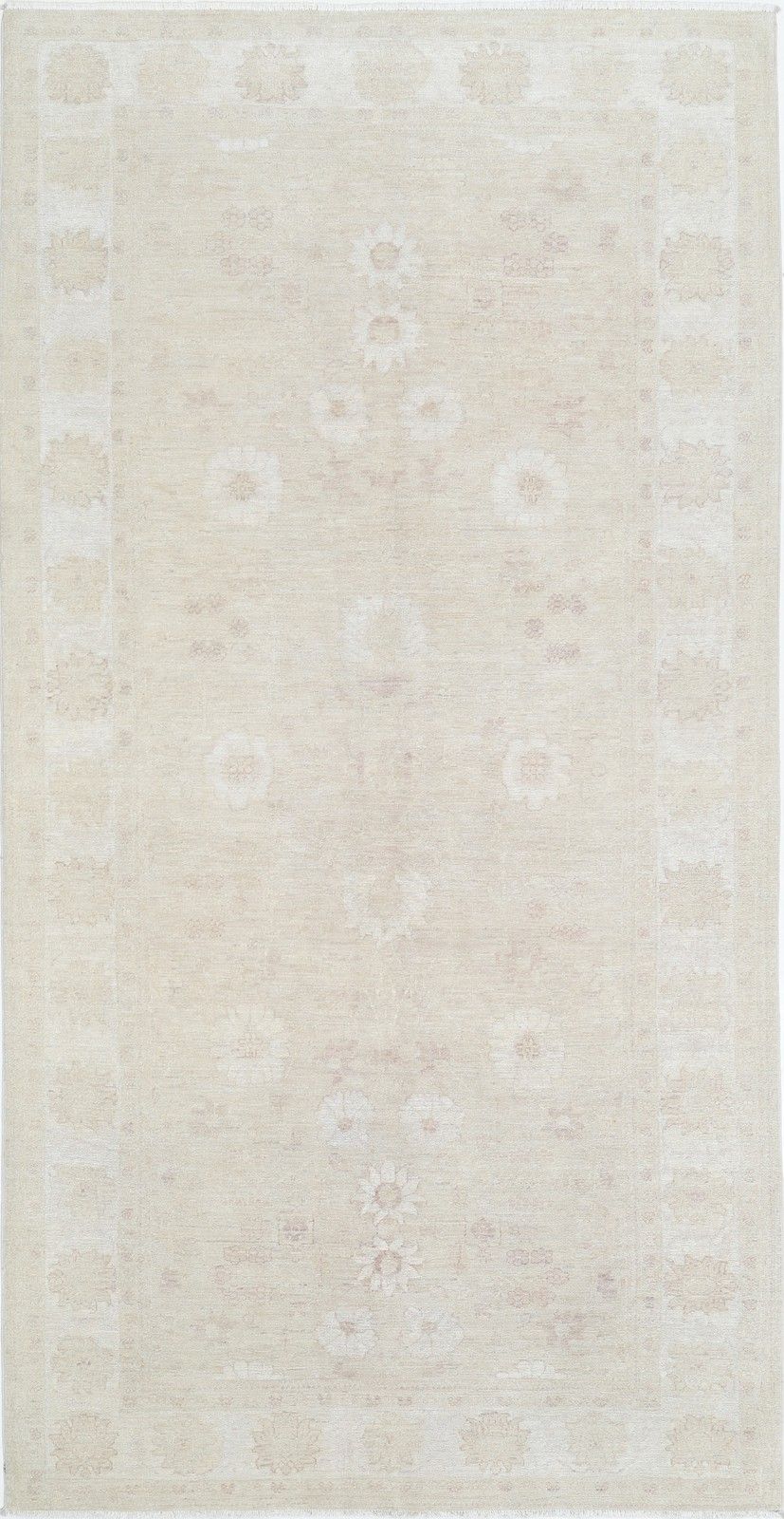 5x9.7 Ft Handknotted Beige Turkish Area Rug With Floral Design. 100% Wool