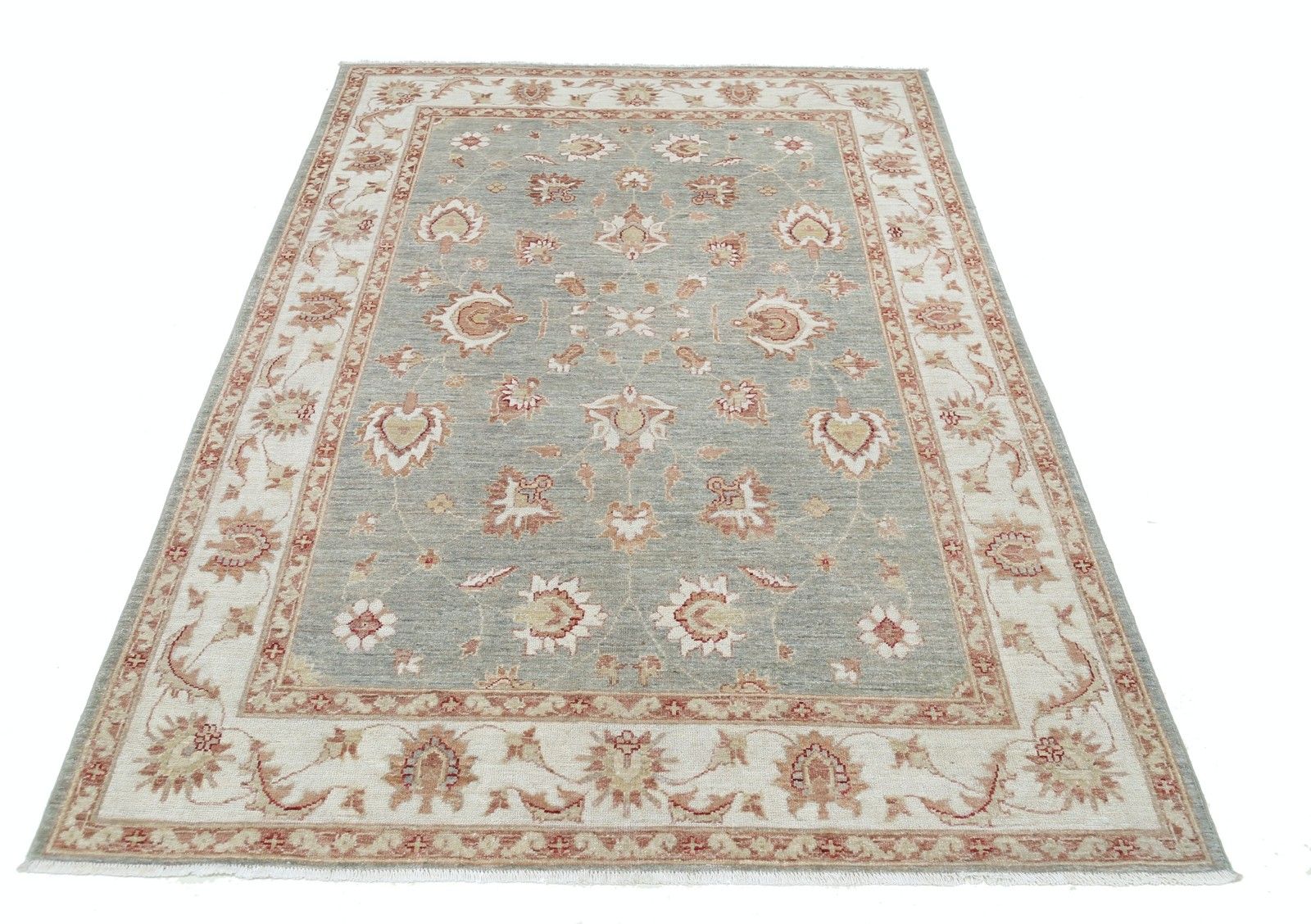 4,8 x 7,2 ft Handgeknoopt Floraal Oushak Vloerkleed voor de Woonkamer. 100% Wol photo Textiel