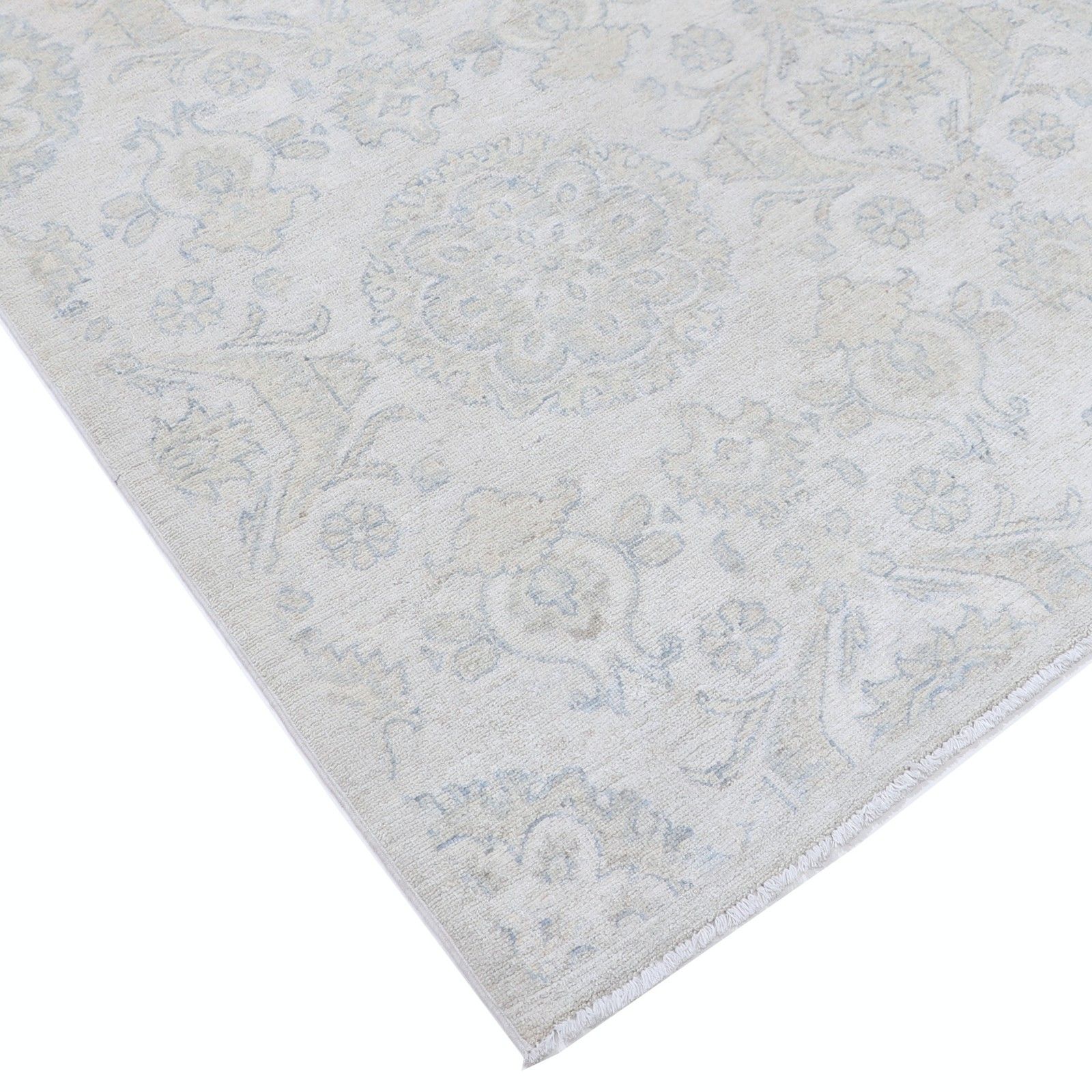 5x6.7 Ft Hand Knotted Ivory And Blue Wool Area Rug With Floral Medallion Design photo buy
