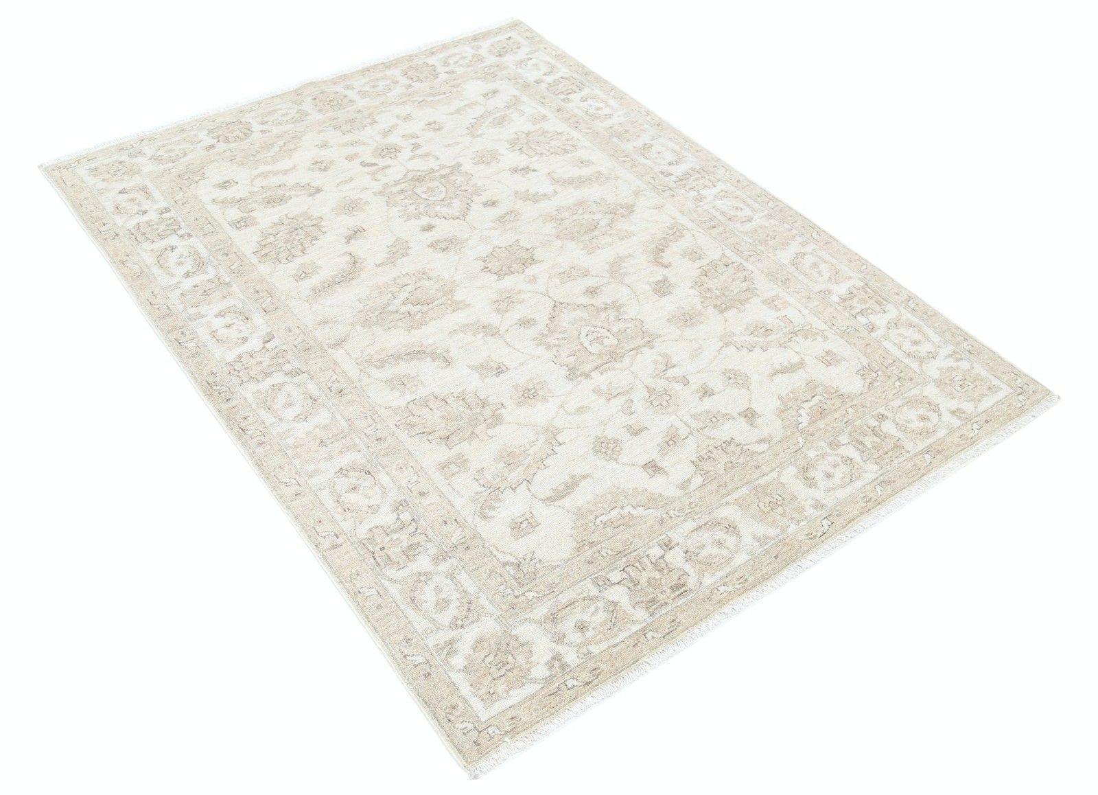 4.2x5.6 Ft Hand Knotted Beige Turkish Accent Rug With Floral Design. 100% Wool photo furniture