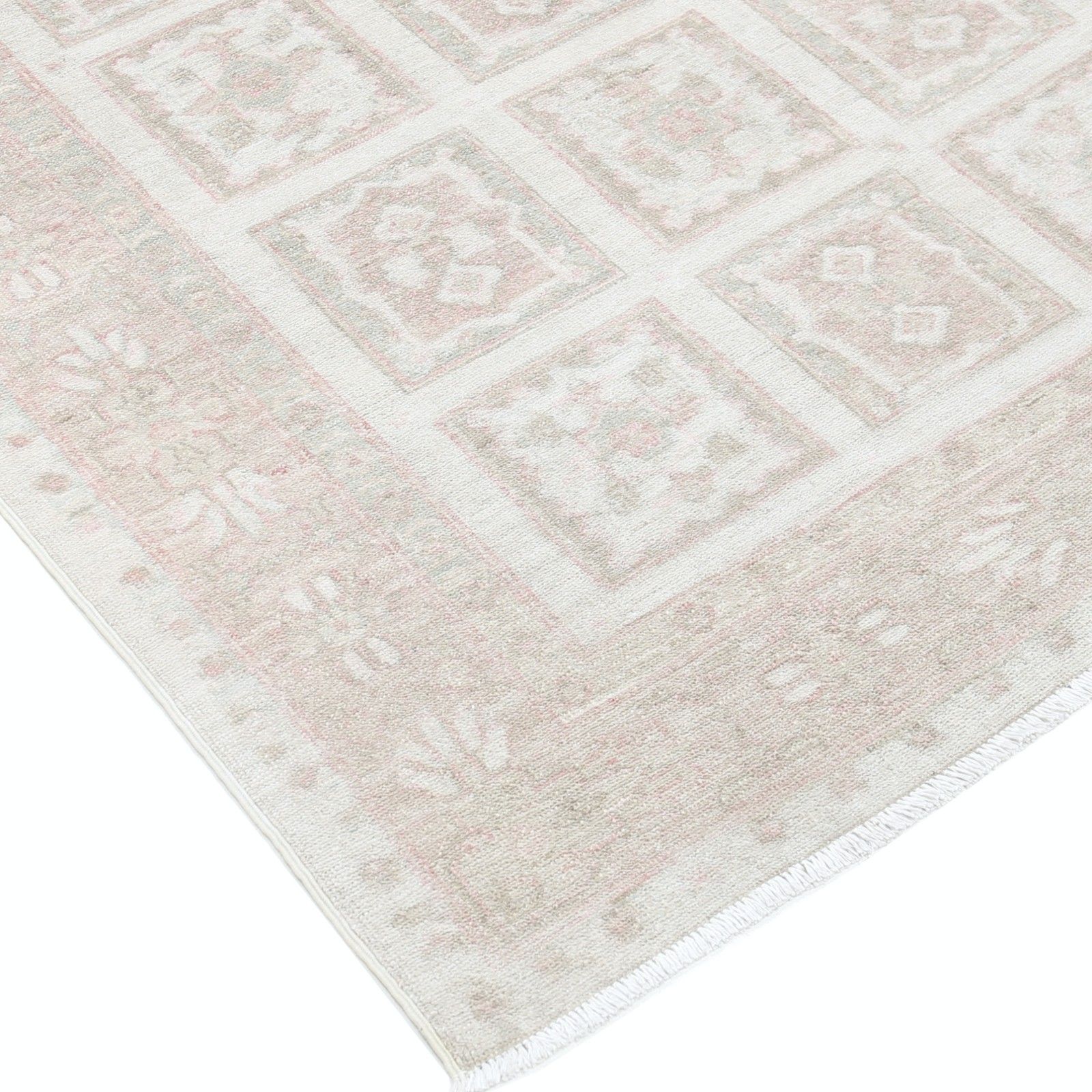 Tapis en laine noué à la main, motif à panneaux, rose poudré et ivoire - 120 x 173 cm photo buy