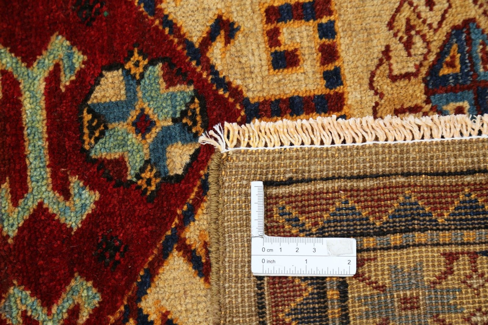 3,2 x 9,7 ft handgeknoopt loper, rood, marineblauw en beige. Tribale gangloper photo buy