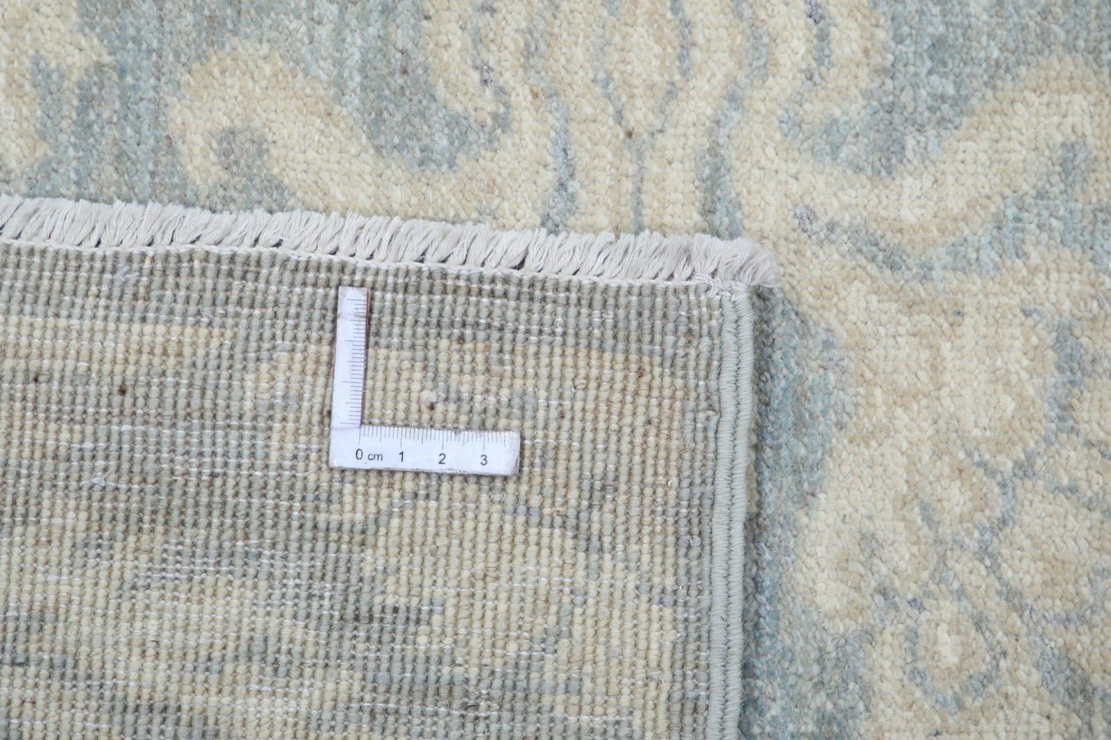 Tapis de couloir noué à la main 82 x 181 cm, bleu clair et ivoire. Tapis de cuisine en laine photo vinterior