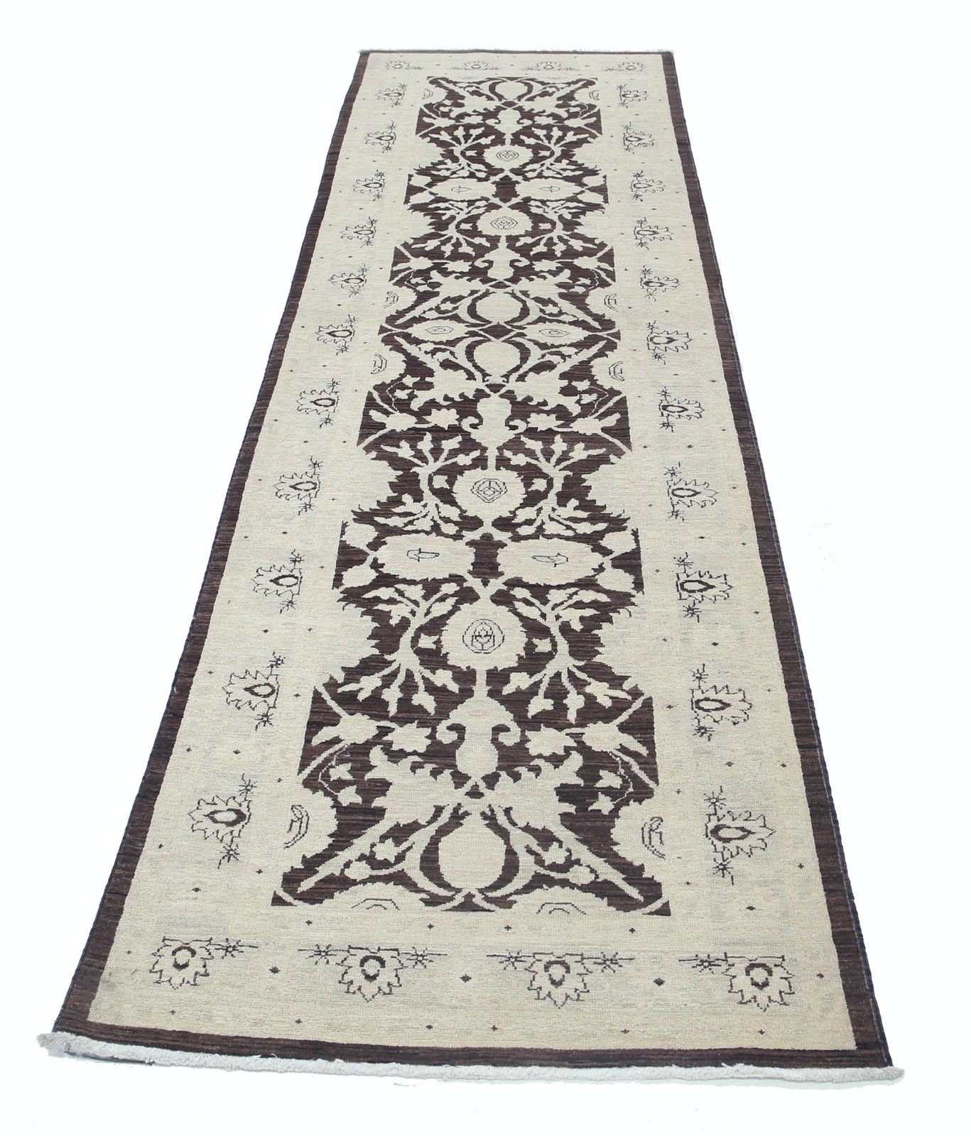 3x10 Ft Floral Hallway Runner. Brown Kitchen Rug. Handknotted Corridor Rug photo Textiles