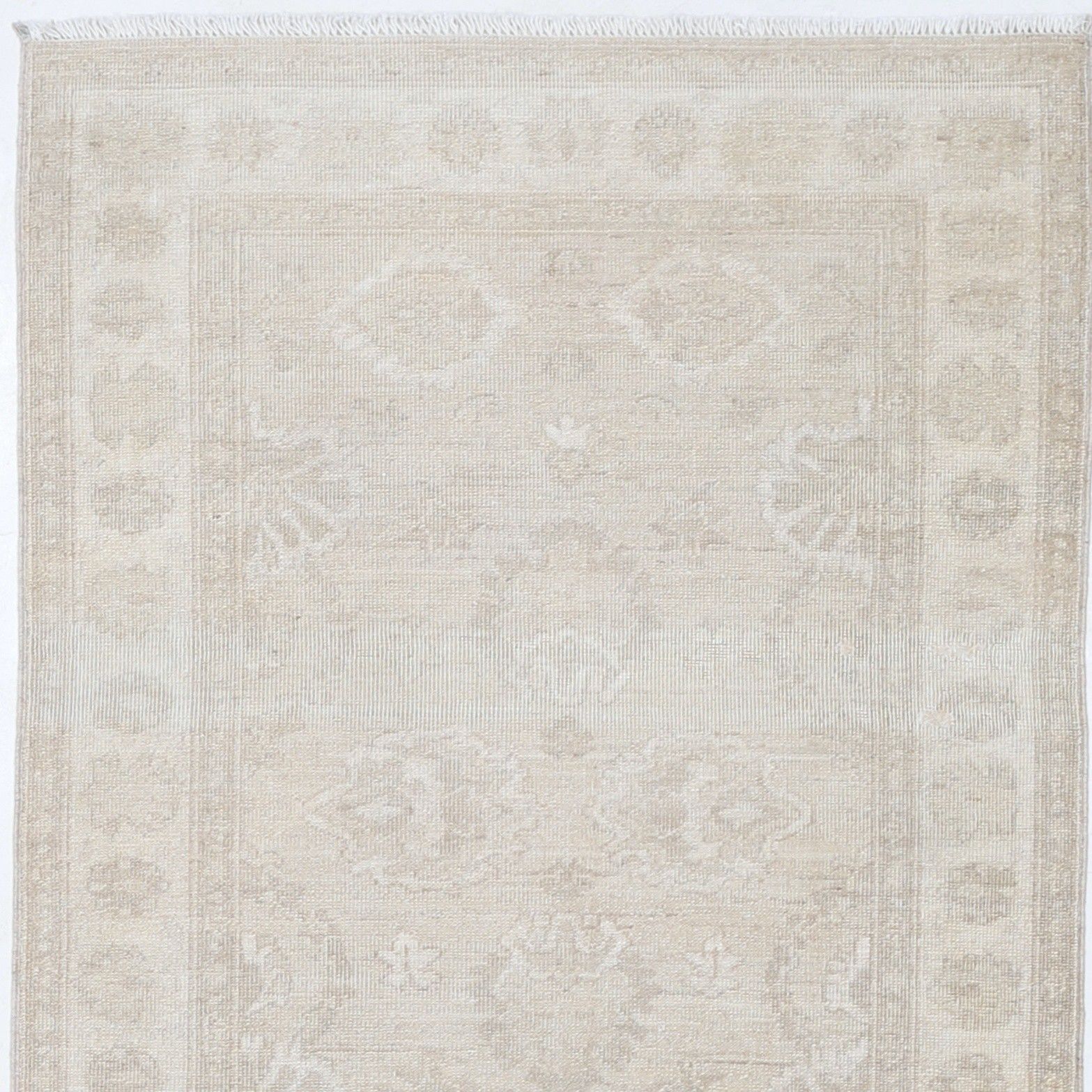 2.6x8 Ft Hand Knotted Beige Runner Rug. Floral Corridor Rug For Hallway, Kitchen photo vinterior