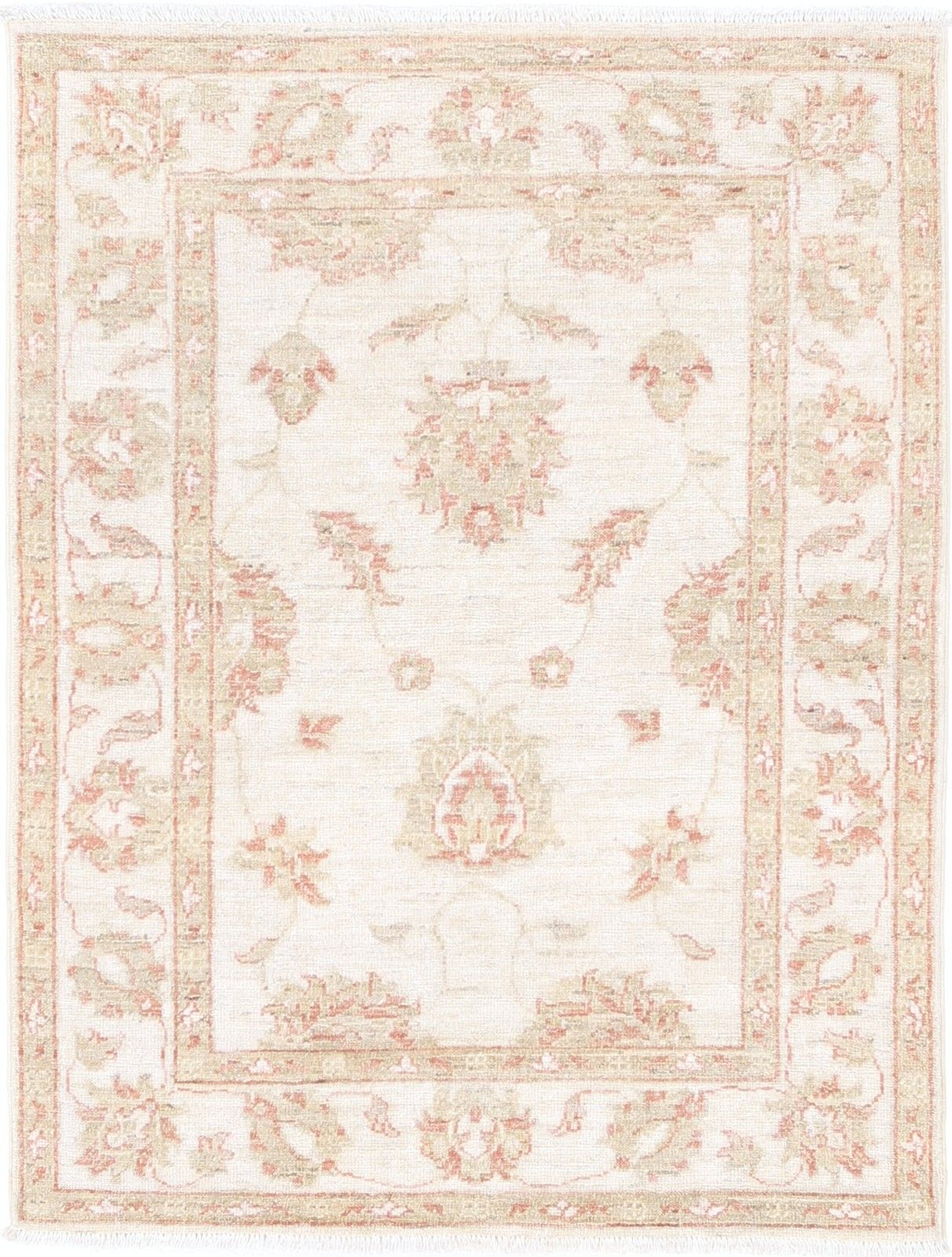 Tapis turc noué à la main, beige, motif floral sur toute la surface, 85 x 110 cm