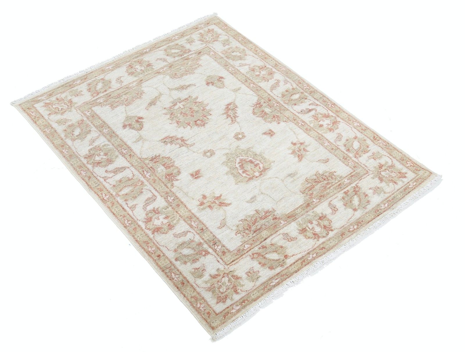 Tapis turc noué à la main, beige, motif floral sur toute la surface, 85 x 110 cm photo furniture