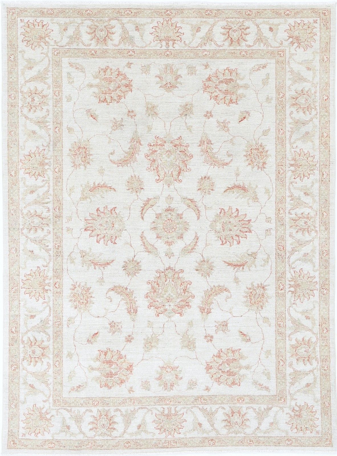 Tapis Oushak en laine beige noué à la main, motif floral, 170 x 235 cm
