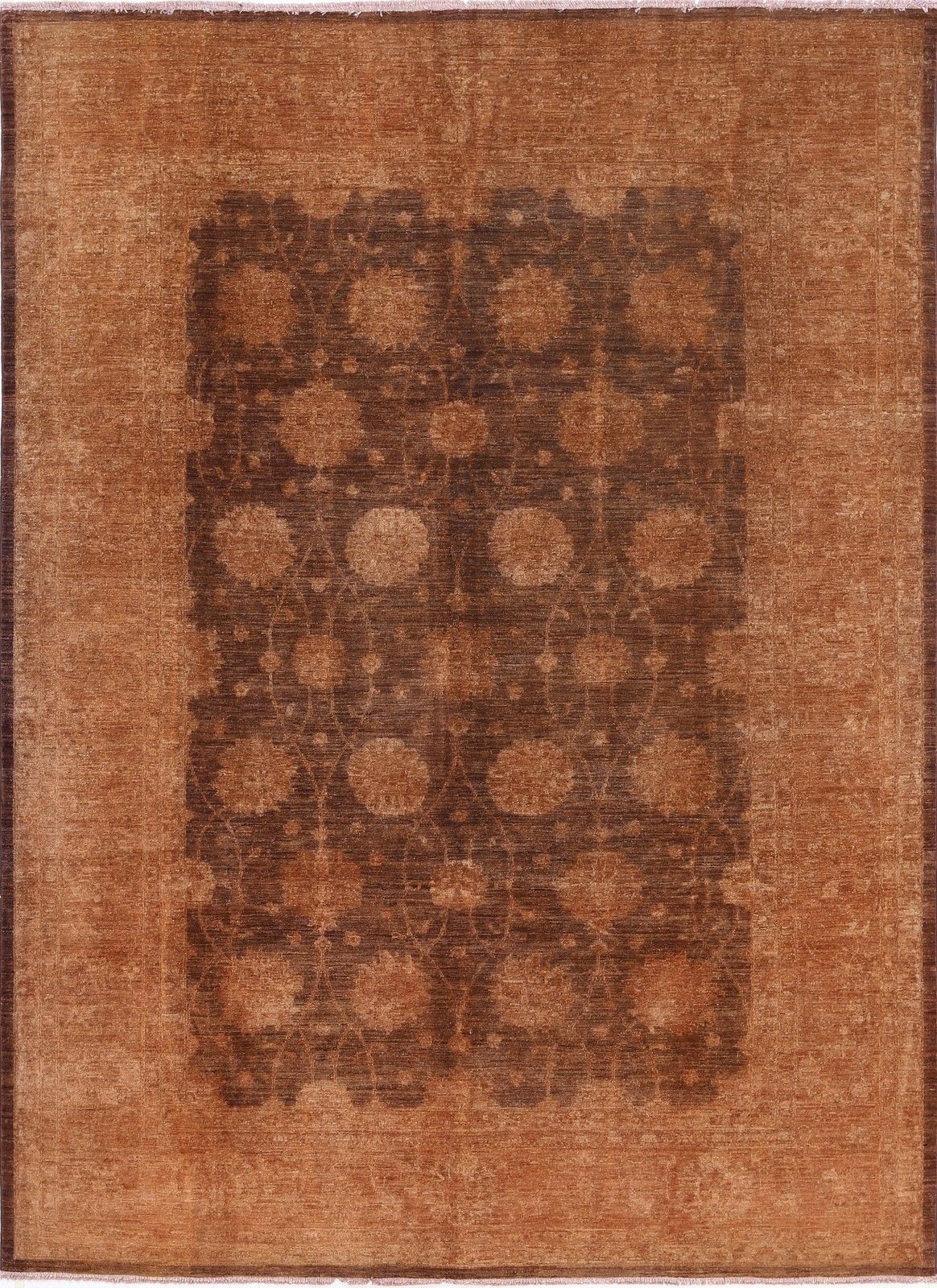 8.2x11 Ft Hand Knotted Brown Large Area Rug For Living Room. 100% Wool