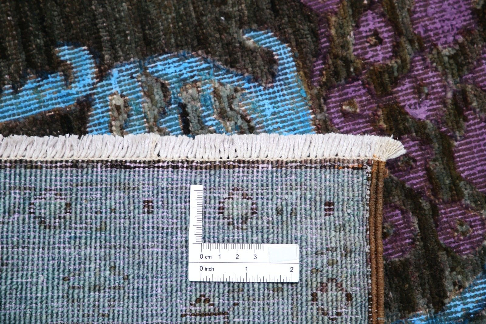Tapis artisanal 2,65 x 3,59 m gris, bleu clair et lavande, motif vase fleuri photo Textiles