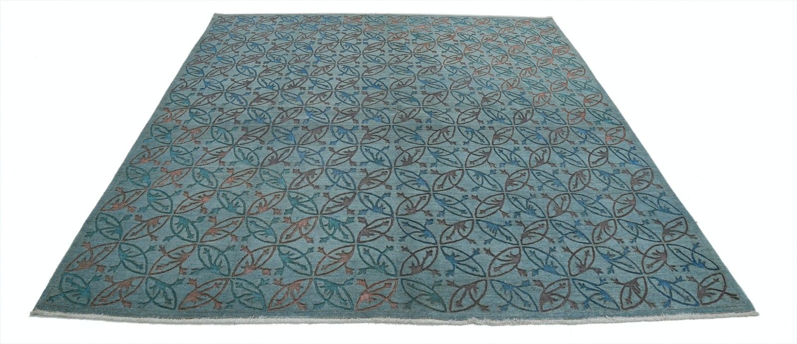 Tapis carré turc noué à la main, 214 x 227 cm, bleu, pour la décoration intérieure. 100 % laine photo for sale