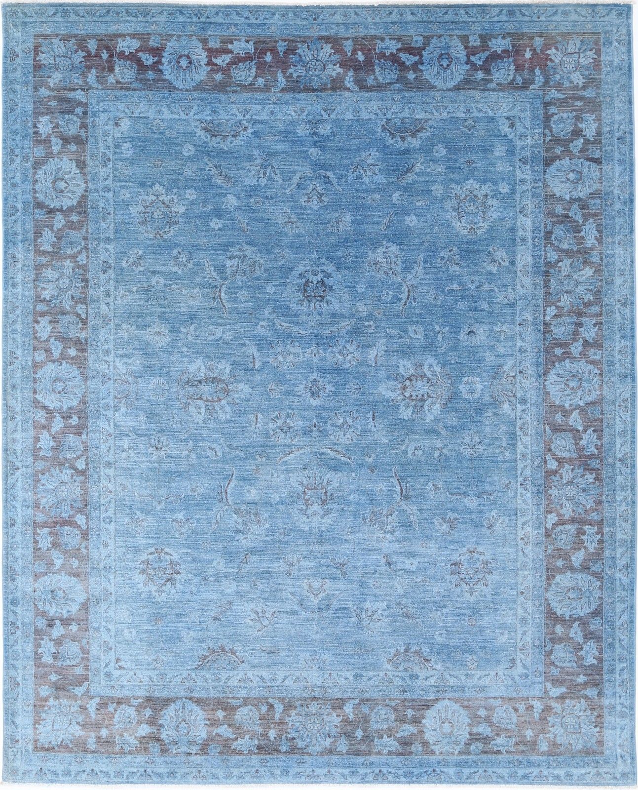 8.2x10.2 Ft Hand Knotted Blue Oushak Large Area Rug With All Over Floral Design