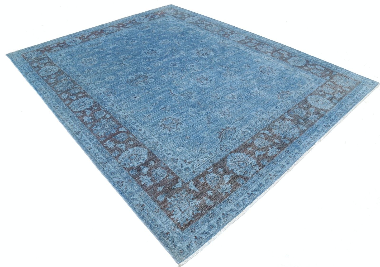Grand tapis Oushak bleu à motifs floraux, noué à la main - 250 x 310 cm photo furniture