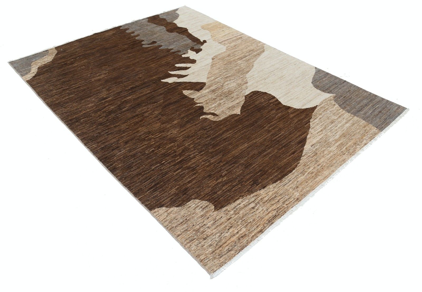 5.7x7.6 Ft Handmade Brown, Beige And Gray Rug. Abstract Modern Design Carpet photo furniture