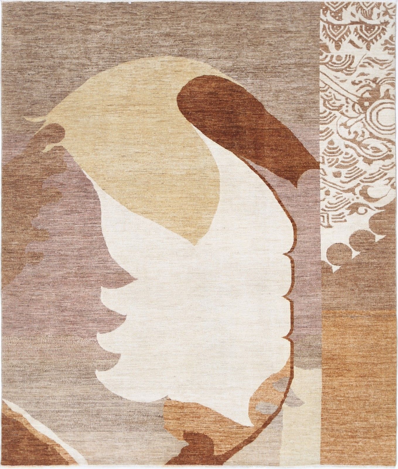 Tapis en laine noué à la main, beige, brun et ivoire, à motif abstrait, 2 x 2,4 m environ