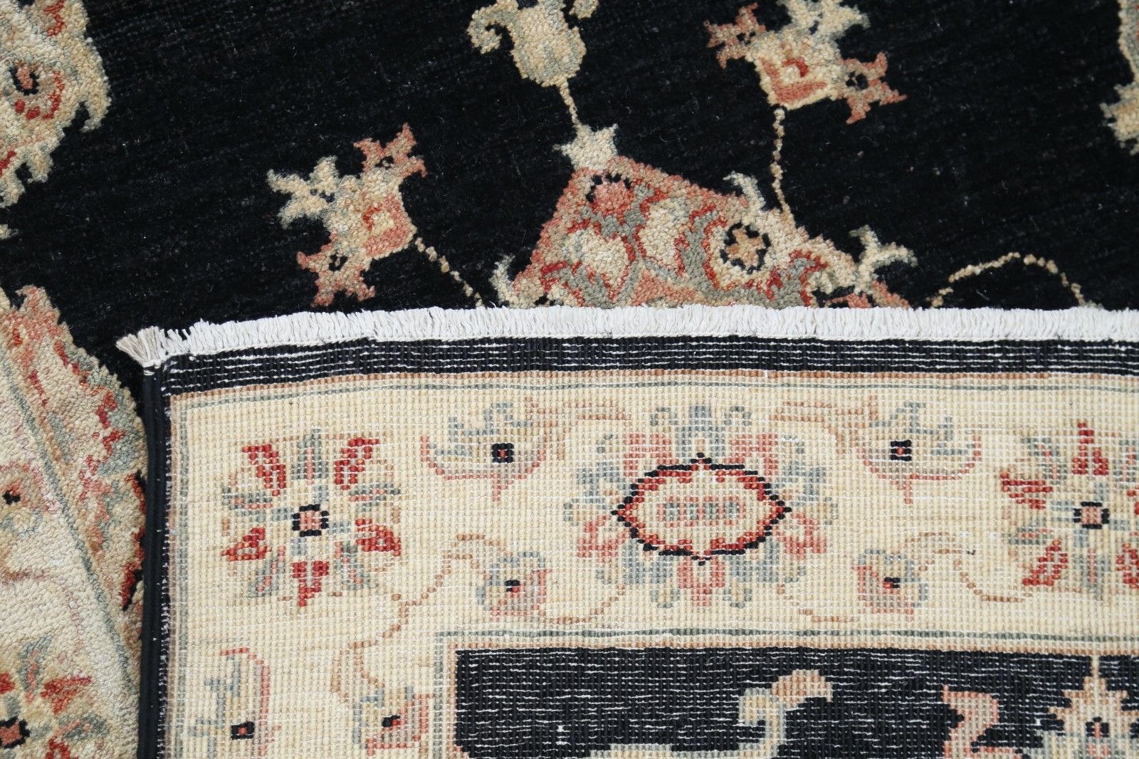 2.6x8.2 Ft Hand Knotted Black, Beige Runner Rug. Floral Corridor Rug For Hallway photo Textiles