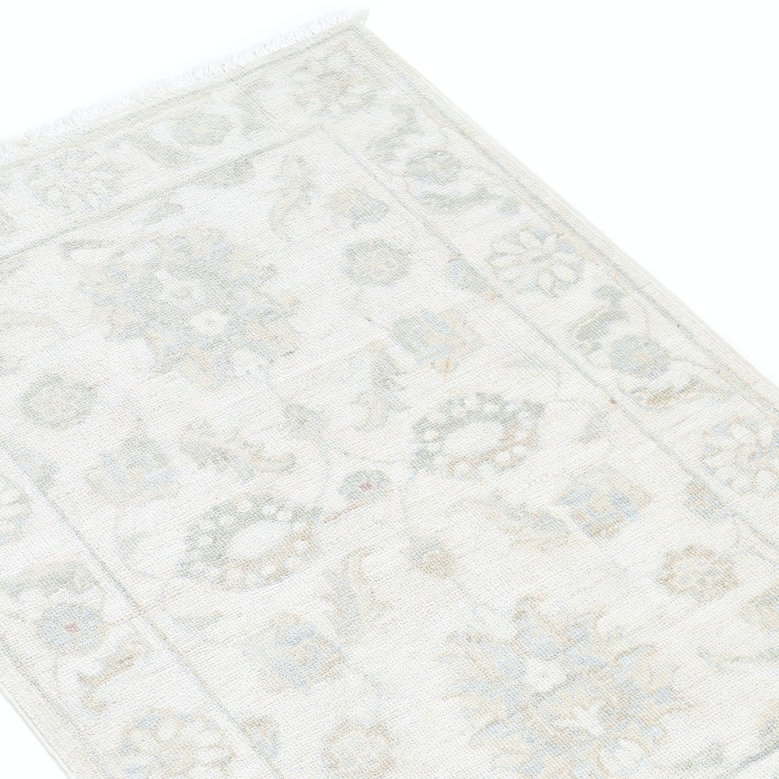 Tapis d'appoint noué à la main, beige et bleu clair, motif médaillon floral, 0,67 x 0,94 m photo buy