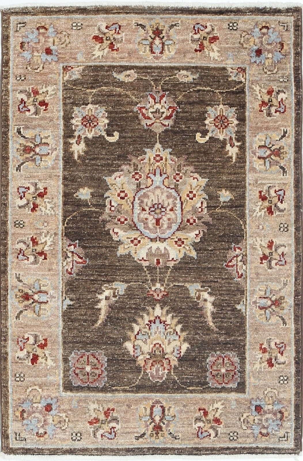 2x3 Ft Brown Handknotted Accent Rug. Handmade Wool Rug For Bedroom And Entryway