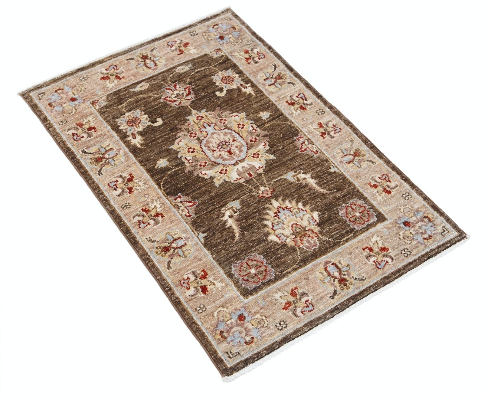 2x3 Ft Brown Handknotted Accent Rug. Handmade Wool Rug For Bedroom And Entryway photo furniture