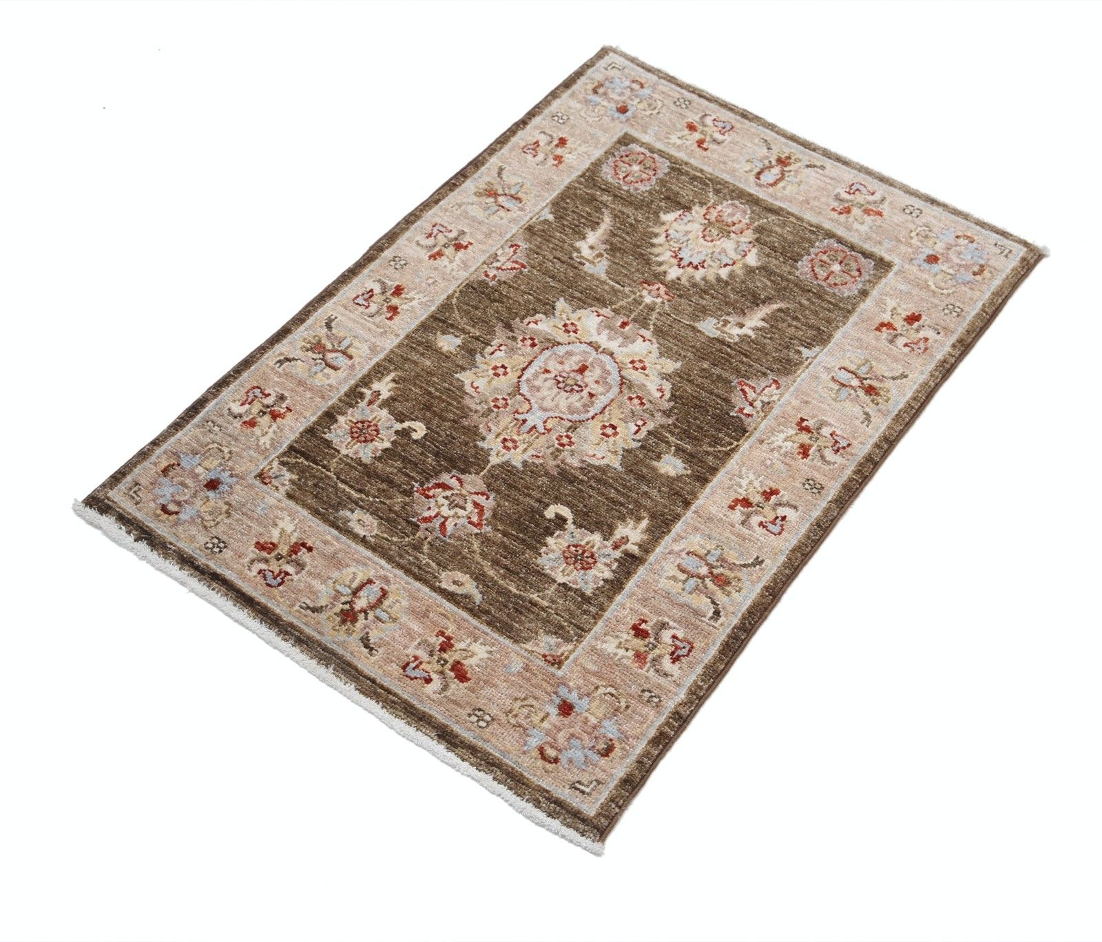2x3 Ft Brown Handknotted Accent Rug. Handmade Wool Rug For Bedroom And Entryway photo for sale