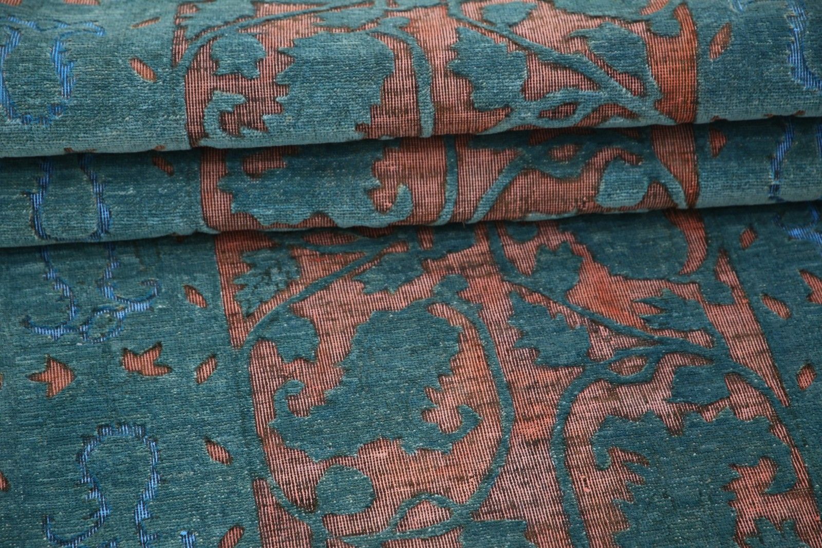 Tapis de couloir en laine noué à la main, bleu sarcelle et rose poudré, 0,82 x 2,52 m - motif floral photo Textiles