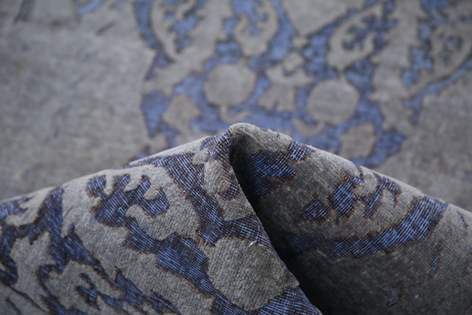 3x10,5 ft handgeknoopt loperkleed voor hal of gang - grijs en blauw keukenkleed photo vinterior