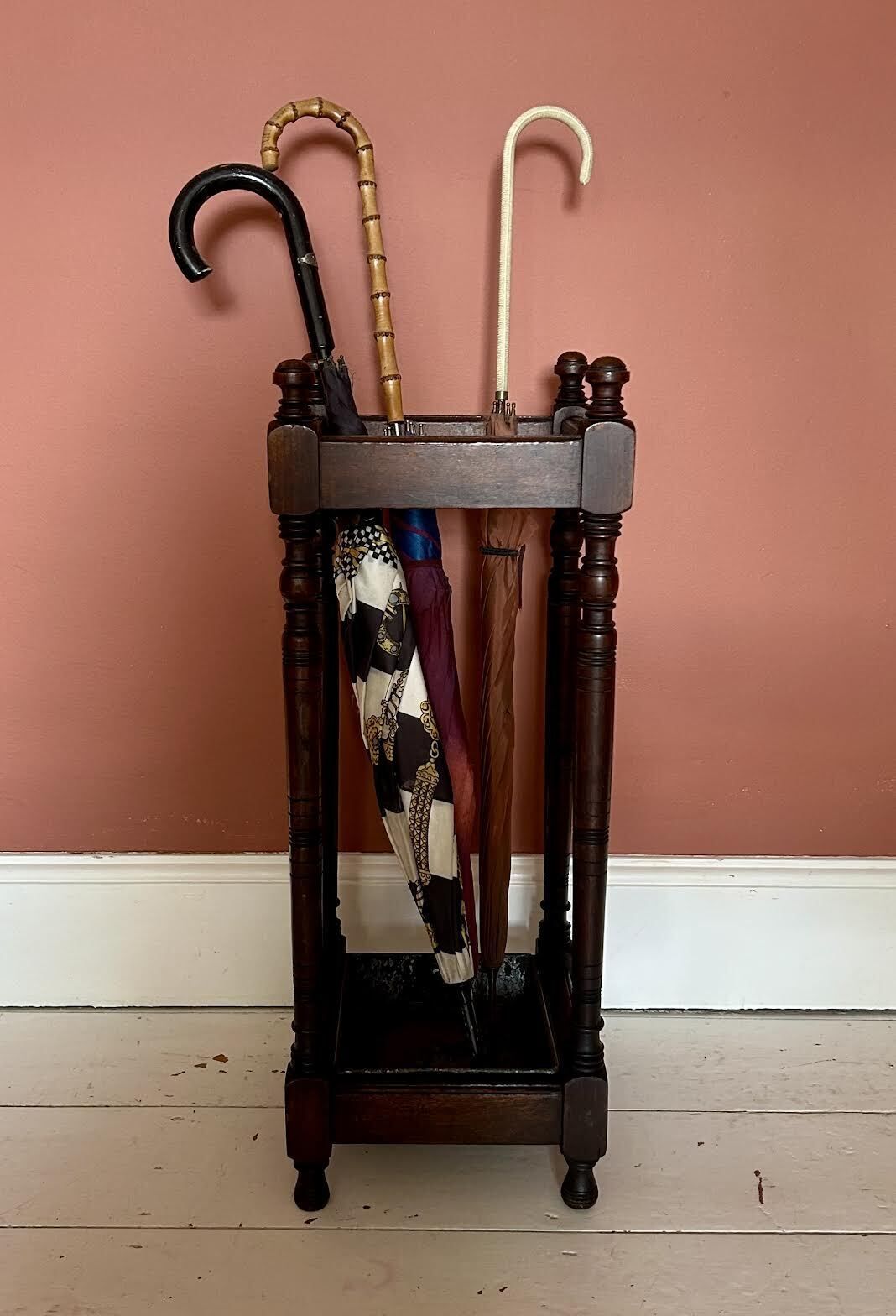 Antique Wooden Square Umbrella Stand photo for sale