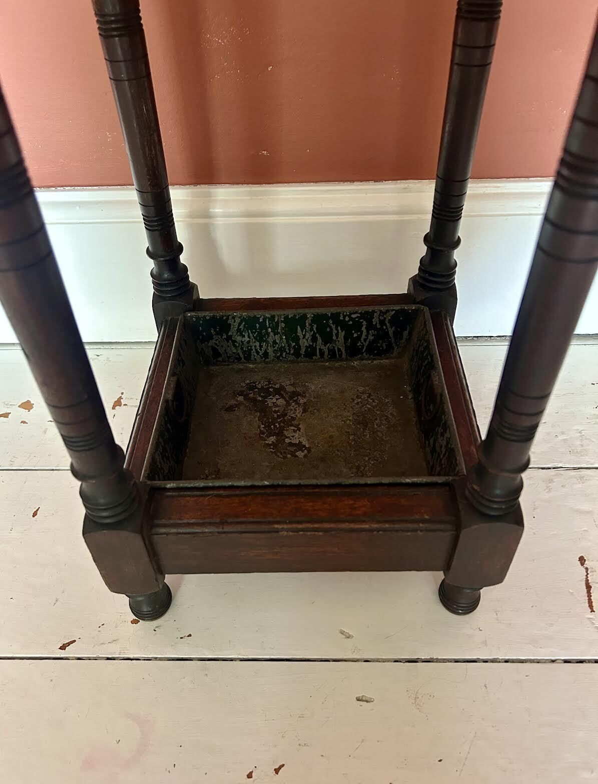 Antique Wooden Square Umbrella Stand photo vinterior