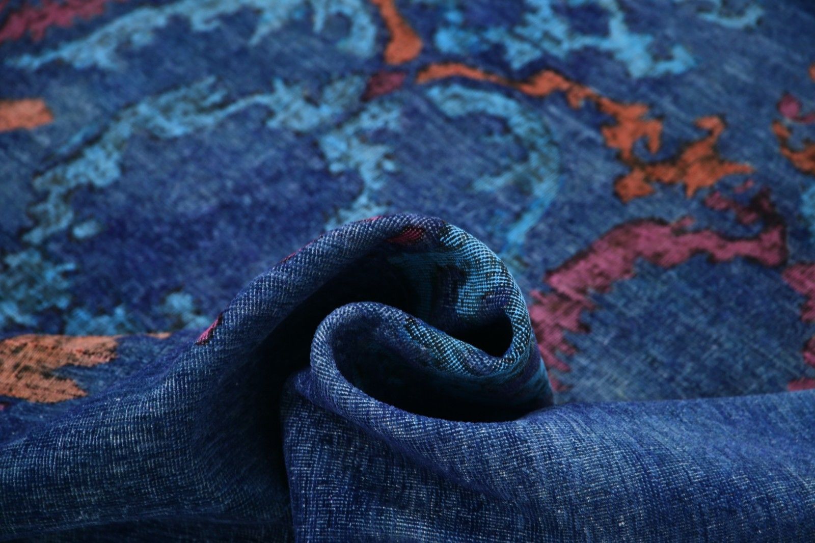 8x9.4 Ft Handmade Navy Blue, Turquoise & Rust Rug. Damask Floral Design Carpet photo buy