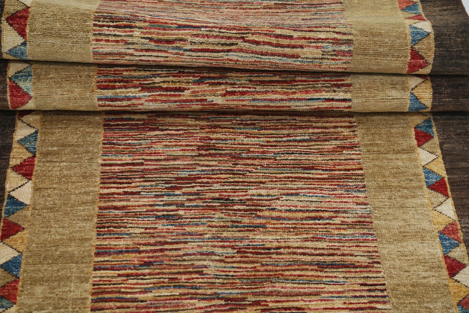 Tapis de couloir noué à la main, beige, brun, rouge, 0,85 x 3,50 m - pour cuisine et couloir photo vinterior