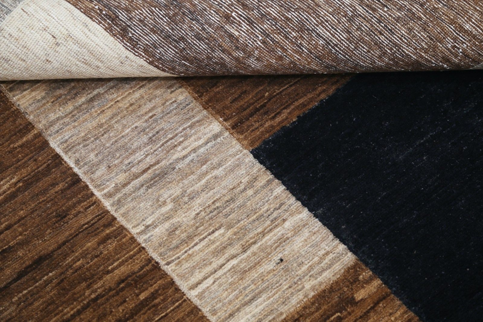 5.3x7.5 Ft Handmade Brown, Beige & Navy Blue Rug. Modern Geometric Block Design photo 1534.0