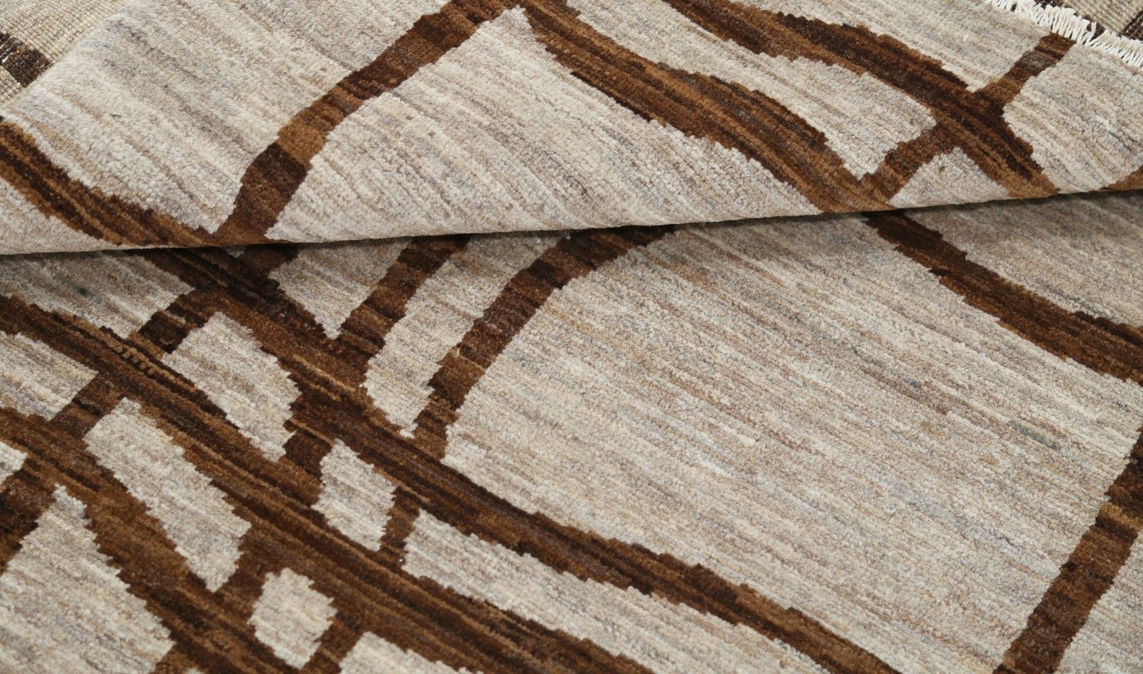3.3x4.8 Ft Handknotted Ivory And Brown Wool Area Rug With Abstract Linear Design photo vinterior