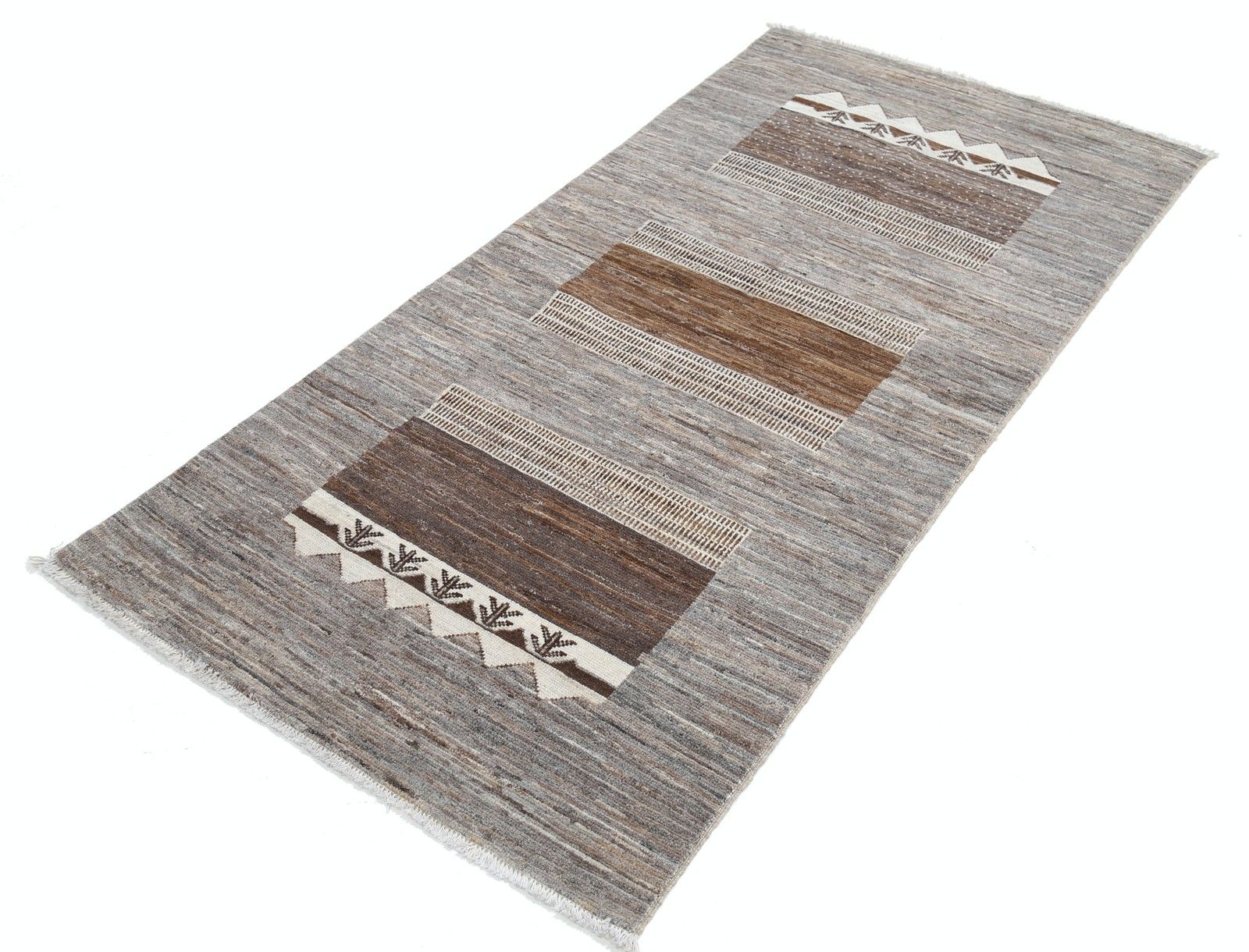 3.2x6.5 Ft Hand Knotted Brown Wool Area Rug, Geometric Tribal Pattern Accent Rug photo for sale